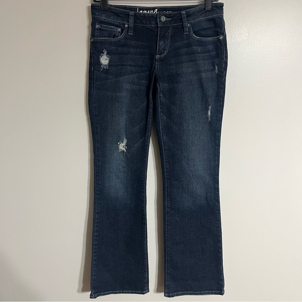 Women's Bull Head Laguna Bootcut Jeans Distressed Dark Wash Size 5 Short‎